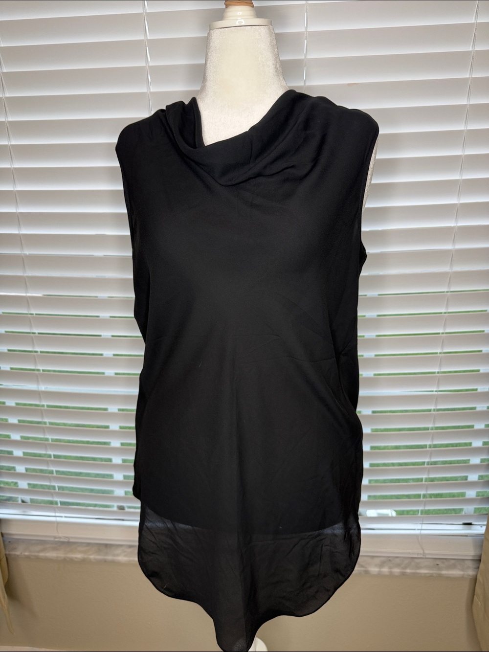 Sleeveless Black Draped Neck Top